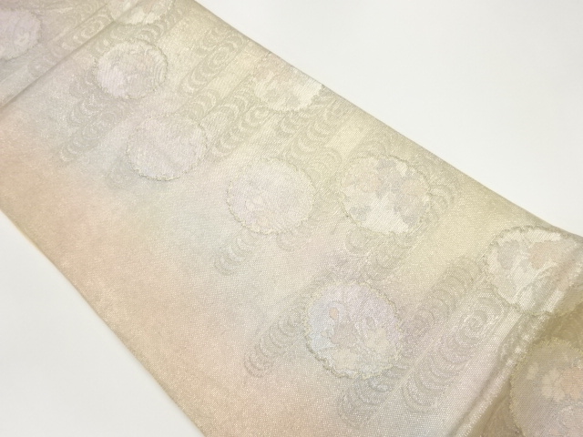 紗 ヱ霞に雪輪・花々模様織出し袋帯